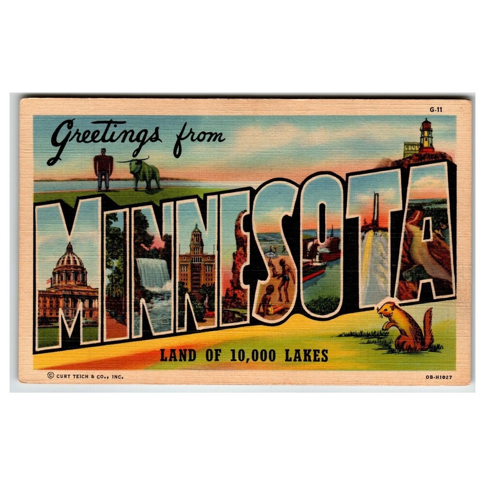 Greetings From Minnesota Large Letter Postcard Land Of 10,000 Lakes Unused